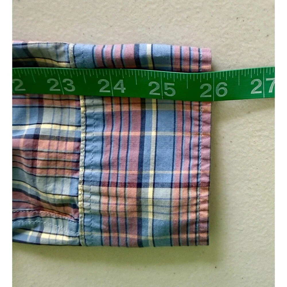 J Crew Lightweight Stretch Slim Men M Blue Pink Secret Wash‎ Cotton Poplin Shirt
